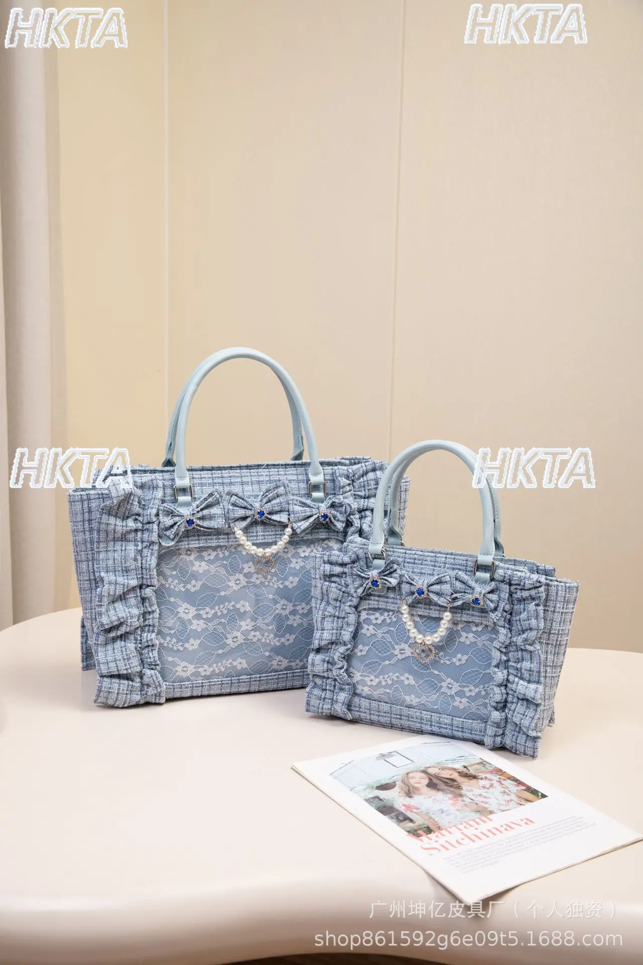 Japanese Lace Bow Pearl Rhinestone Pain Bag Fashion Sweet Ruffle Edge Large Capacity Oblique Span Bag Lolita Backpacks Women