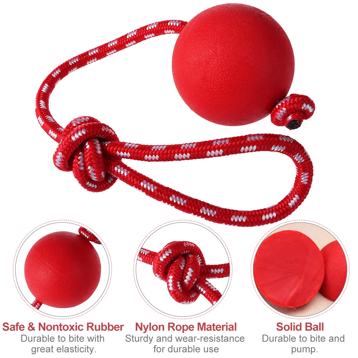 Non-toxic Pet Toys Dog Ball with Rope Bite Resistant Safe Solid Rubber for Dogs