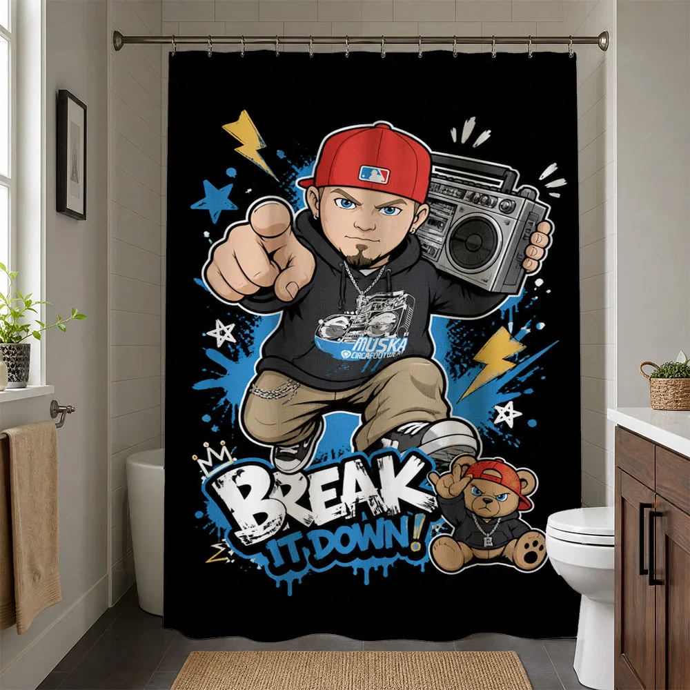 Waterproof Shower Curtain Bathroom Decor Baseball Theme Cartoon Graphic Pop Art Man Camera Style Liner Funny Gamer Accessories H