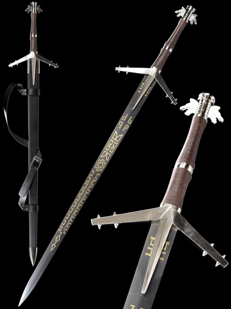 Espadas Aerondight, hoja de acero inoxidable, espada plateada Medieval de Metal Real, decoración de Cosplay de tamaño completo, arma de Geralt de Rivia