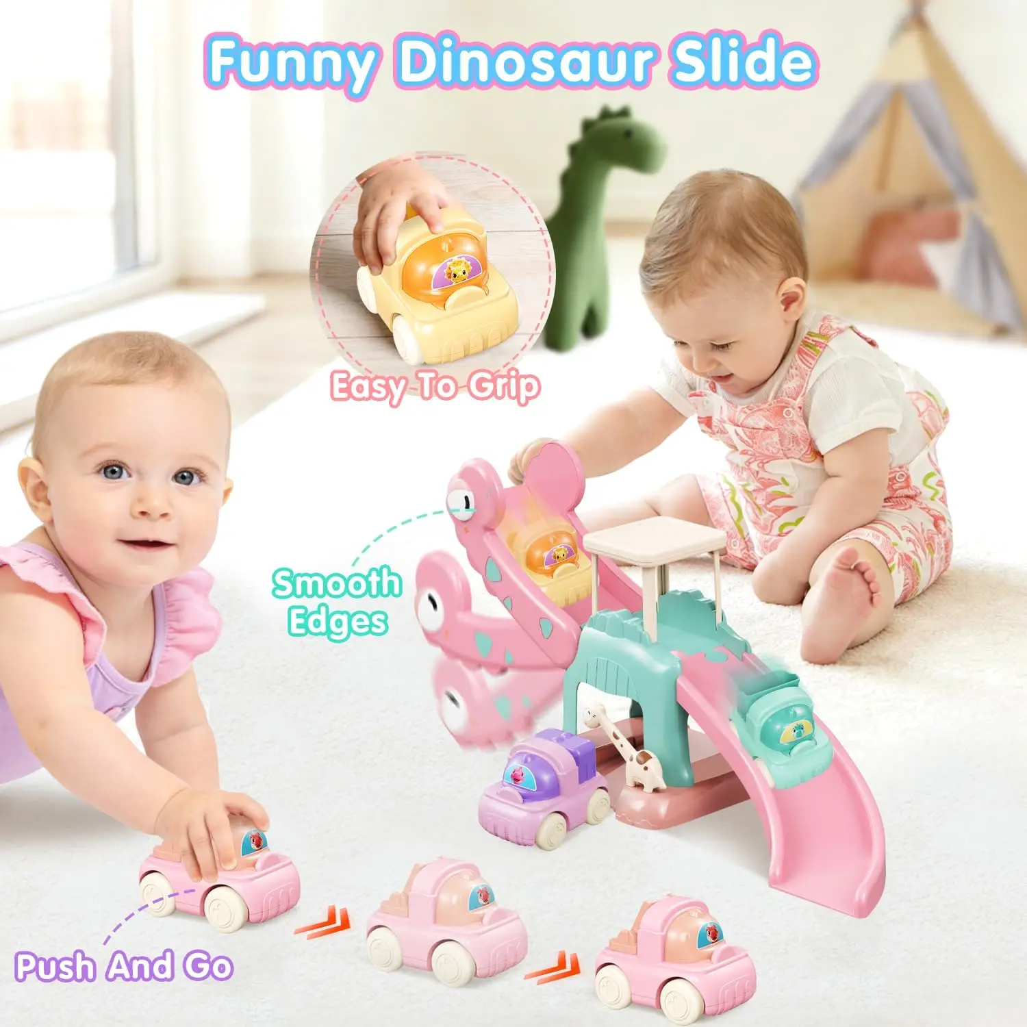 Dinosaur Slide Racing Car Montessori Toy Parking Platform Car Ramp Race Track Push Cars Educational Toys For Children Gift