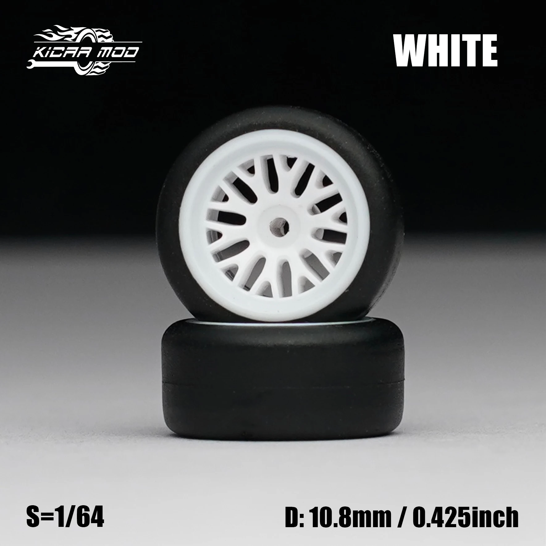 1/64 Modellauto Weiße Räder mit festen Gummireifen, inklusive Nieten für die Nachrüstung von Diecast-Modellen, 4 Stück pro Set