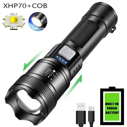 Powerful P70 Led Flashlights 5000LM Ultra Bright Tactical Light Emergency Spotlights Telescopic Zoom Light Built-in Battery