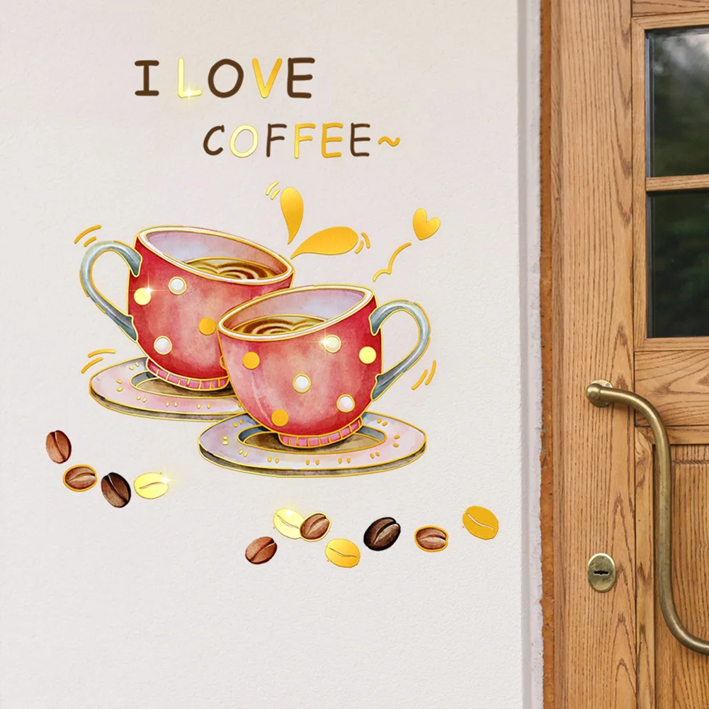 Creative Hand Drawn Coffee Cup Wall Sticker Cafe Restaurant Background Decoration Mural Kitchen Home Decor Self-adhesive Decals
