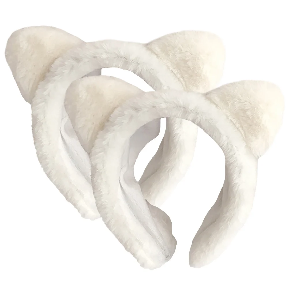 

2 Pcs Plush Cat Ear Headband Hair Toppers for Washing Face Makeup Hoop Cartoon Women Miss Accessories Girls Cute Headbands