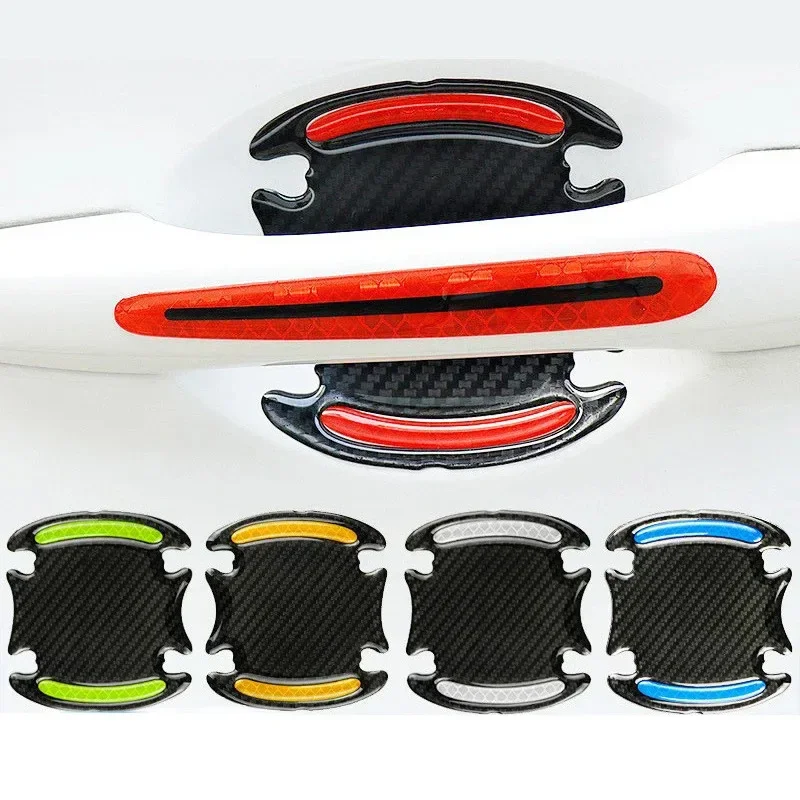 8PCS Car Door Bowl Handle Protector Safety Warning Anti-collision Anti-scratch Reflective Strip Exterior Protection Amagi
