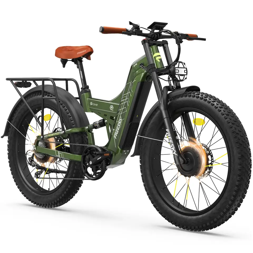 FREESKY Dual Motor 45MPH 120Mile 260NM LG Cells Electric Bike for Adults 6000W,60V 30Ah,AWD Mountain Ebike,26" Fat Tire,Full Suspension,Hydraulic Brakes,UL2849 by TÜV,Off-Road &Commuter &Hunt & Camp