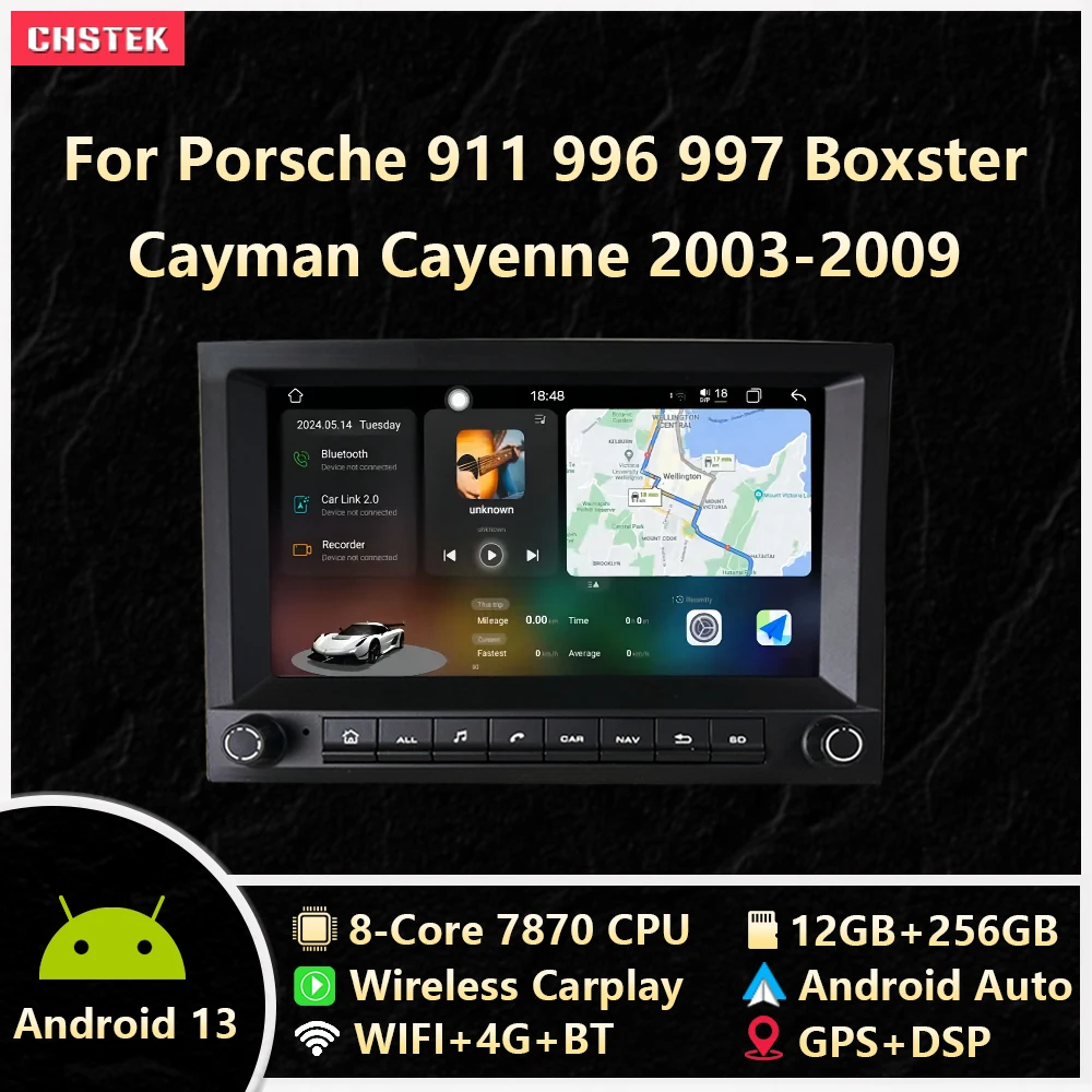 

CHSTEK Car Radio 7870 12+256G Carplay Android 13 For Porsche Cayman Cayenne 911 996 MK2 Boxster 997 2003-2009 Bluetooth WIFI GPS
