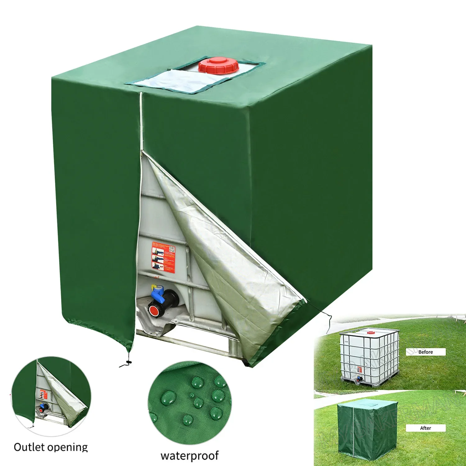 Zipper IBC Water Tank Cover Bucket Cover Suitable for 210D 1000L Outdoor Water Tank Protective Cover
