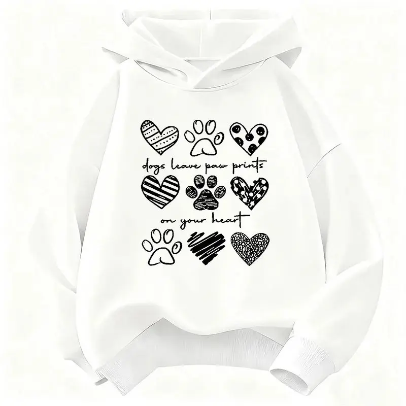 Cute Dog Paw Print with Heart Pattern Hooded Sweatshirt for Boys and Girls To Wear