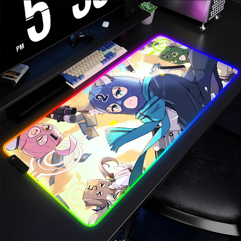 

RGB Mouse Pad Gamer Notebook Games Mouse Mat Blue Archive LED Luminous Keyboard Pad Sunaookami Shiroko Mousepad Gaming Desk Mat