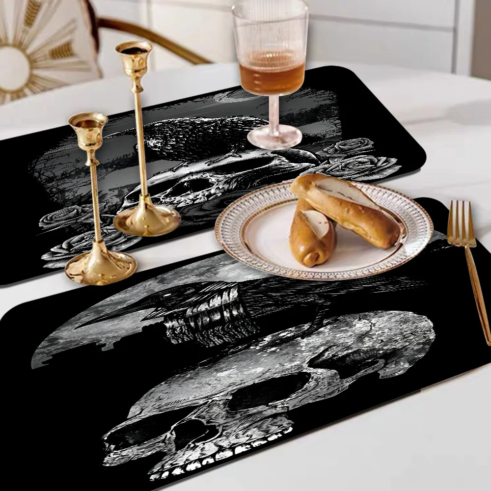 

Horror Raven Dark World Kitchen Countertop Draining Mat Vintage Absorbent Mat Desktop Drying Mat Coasters Washable Tea Table Pad