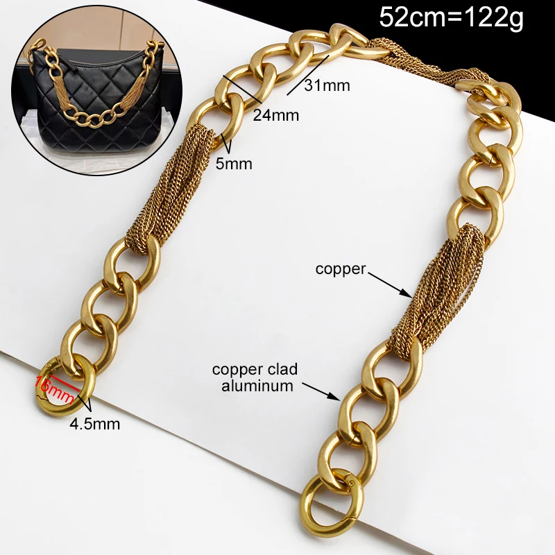 24MM Width 52CM Length Satin Gold Luxury Thick Metal Chains With Spring Ring Handle For Handbag Shoulder Bags Straps Accessories