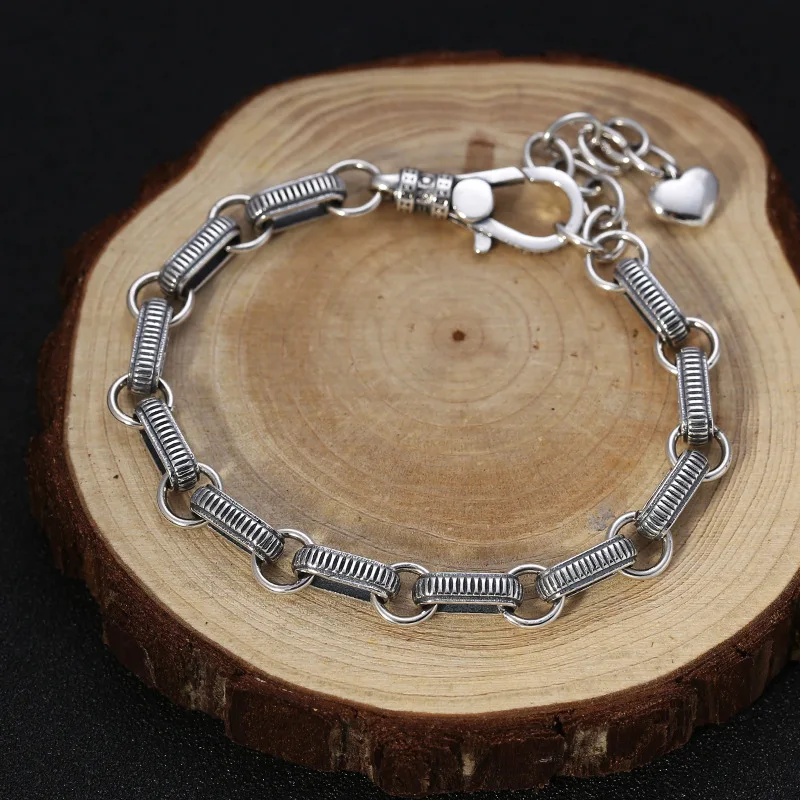 men and women jewelry Korean style square ring buckle bracelet Thai silver heart-shaped chain with letters student