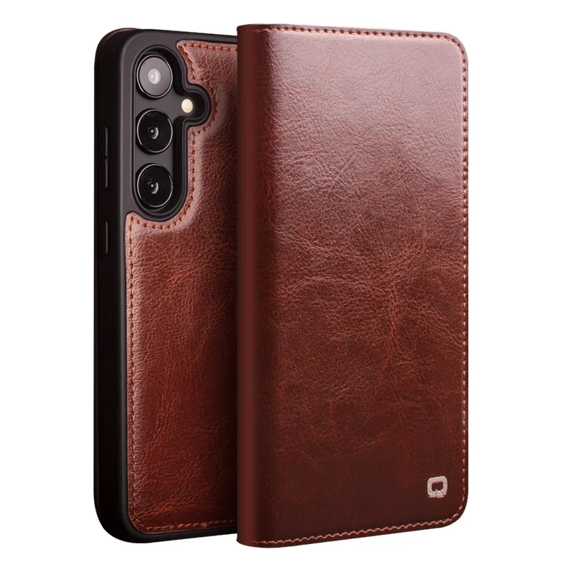 QIALINO Genuine Leather Phone Case for Samsung Galaxy S26 FE S25 S24 S23 Ultra+Plus Business Style Luxury with Card Slots Cover