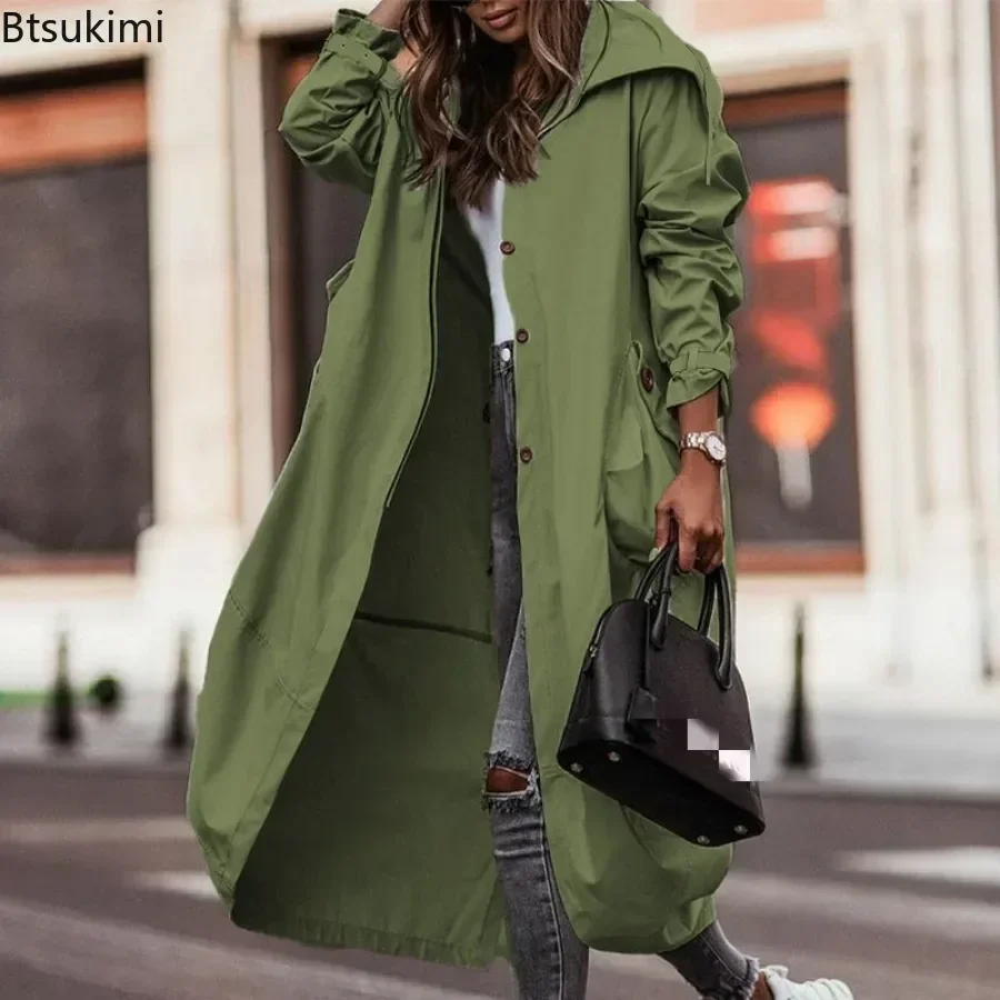 Fashion New Women's Mid-length Trench Coats Solid Loose Single Breasted Casual Windproof Jackets Temperament Spring Autumn Coats