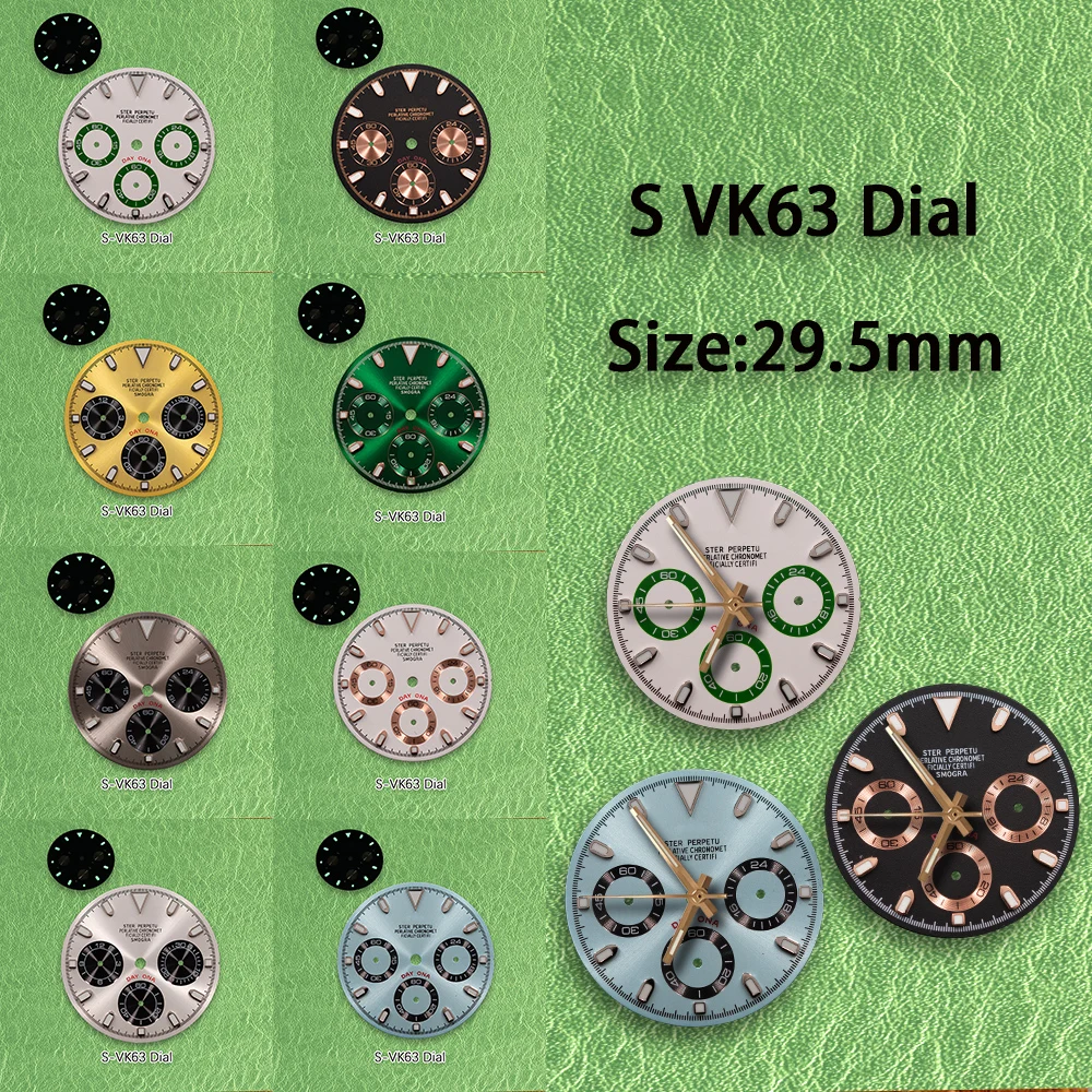 S Logo Dial 29.5mm Panda VK63 dial rose gold inner circle Green Luminous Fit VK63 Movement Watch Modification Accessories