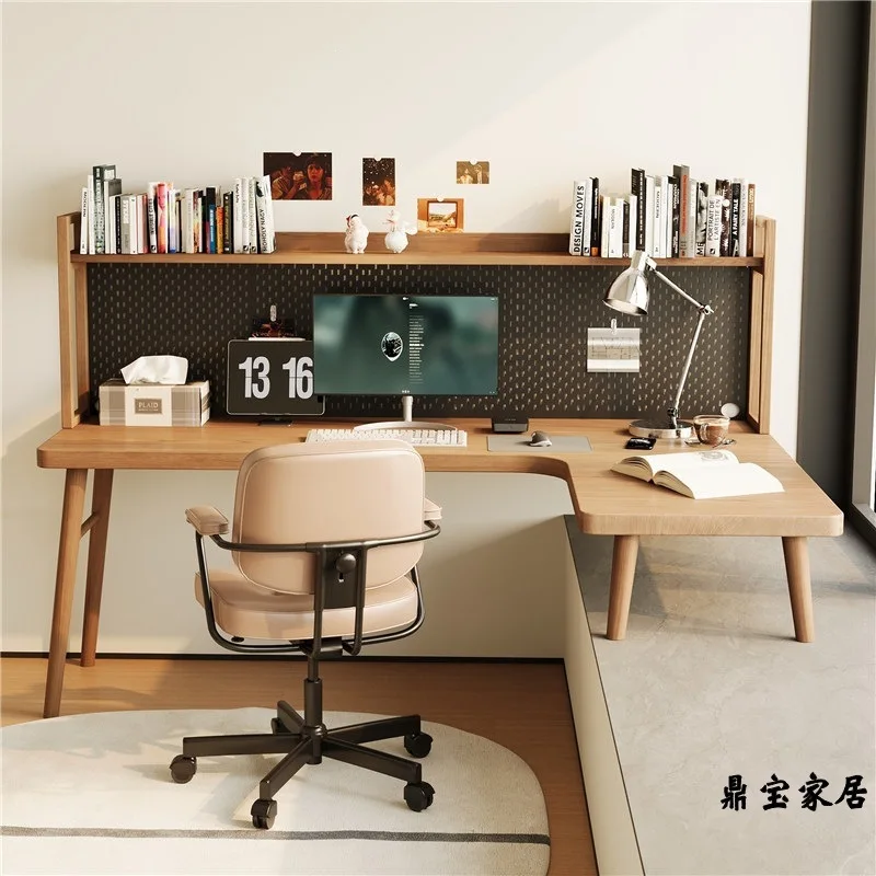 bay window solid wood desk bookshelf integrated hole board bedroom L-shaped corner computer table household double study table