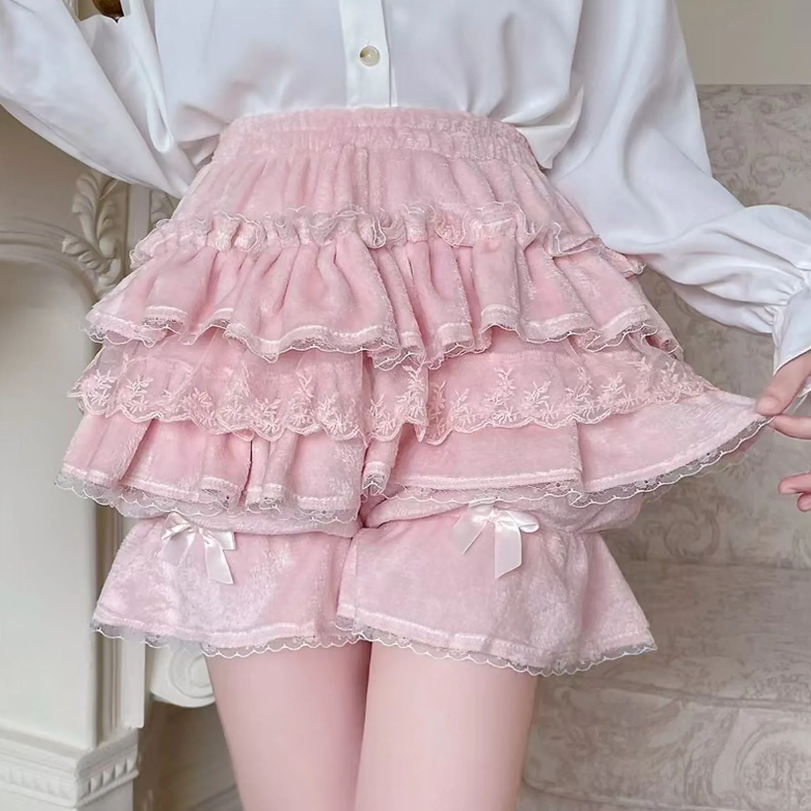 Japanese Lolita Kawaii Short Pants Autumn Winter Warm Pumpkin Pants Pleated Sweet Chic Plush Bloomers Harajuku Y2k Cute Shorts