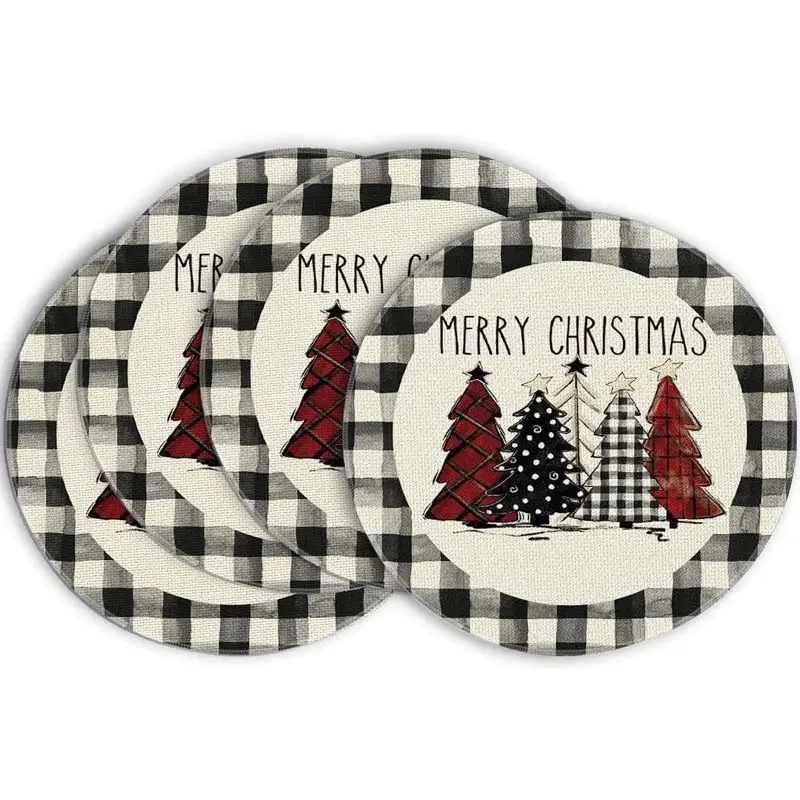 Red Christmas Snowflake Border Circular Placemat, Wear-Resistant Plate Mat, Home Dining Table Decoration Placemat