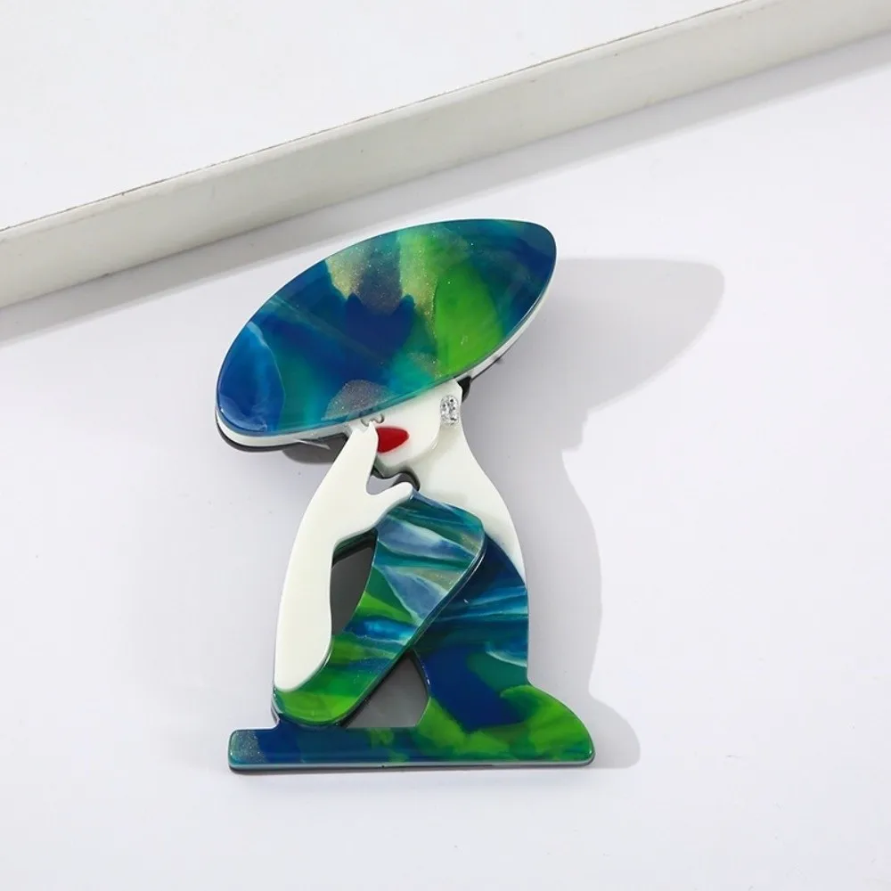 Modern Cartoon Sitting Girl Brooch Acrylic High-end Women Portrait Pin DIY Clothing Accessories Dress Badge