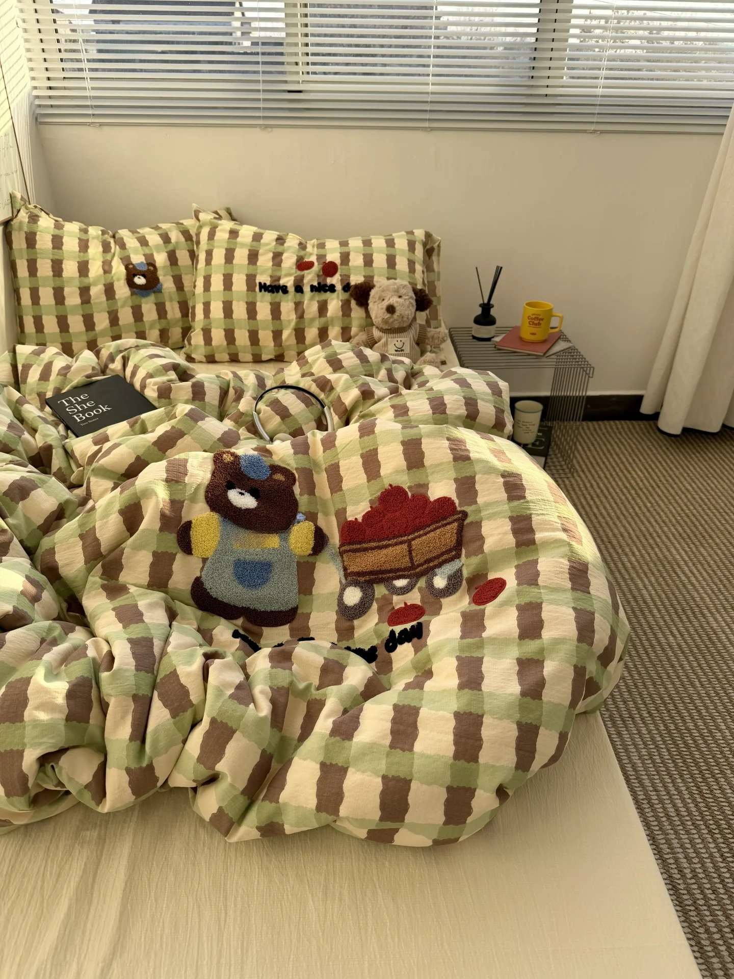 

Cute Bear Cotton Bedding Set Tee Piece Pure Cotton Waed Towel Bed eet Quilt Cover Soft Comfortable All Seasons