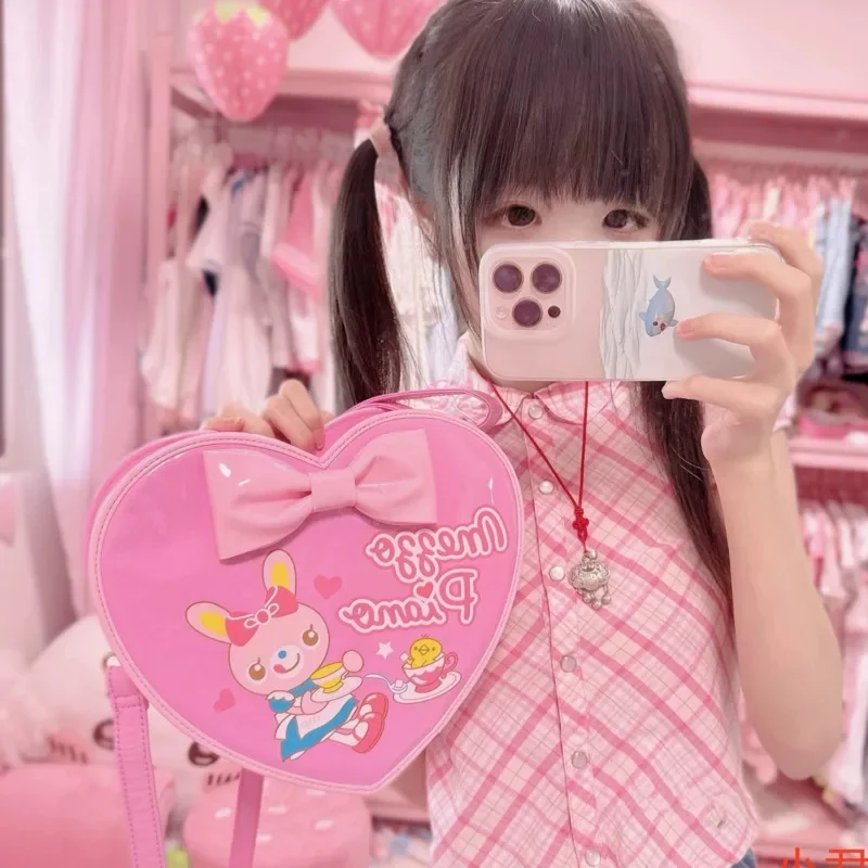 Bow MO Bunny Kawaii Pink Heart Tote Bag Print Replica Crossbody Backpacks Lolita Soft Girl Cosplay DDLG Outfit Accessory New