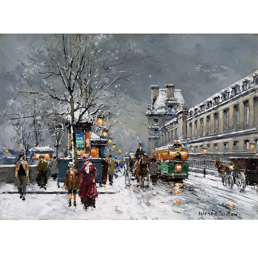 Hand painted European Landscape Oil Painting of Porte St. Denis by Antoine Blanchard Paris Street Scene for Home wall decoration