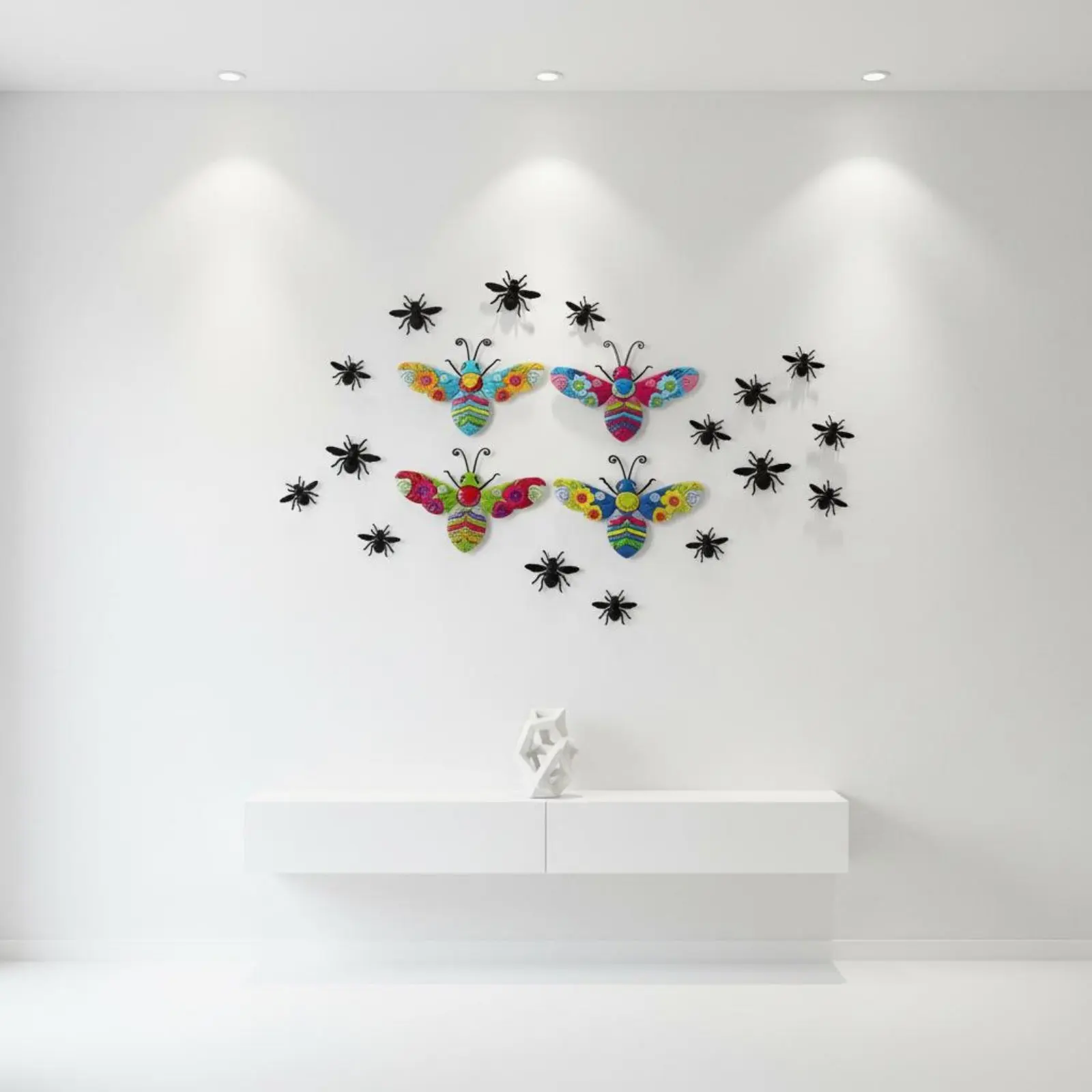 4 Pieces Iron Bee Wall Hanging Indoor Outdoor Use Metal Bee Wall Decor Bumblebee Garden Art Floral Pattern Petals - view 6