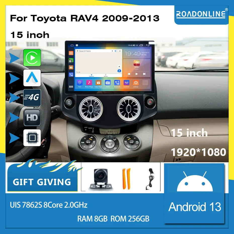 

Android13 15 inch For Toyota RAV4 2009-2013 1920*1080 UIS7862 8+256gb Car Navigation CarPlay Car Radio Multimedia Player