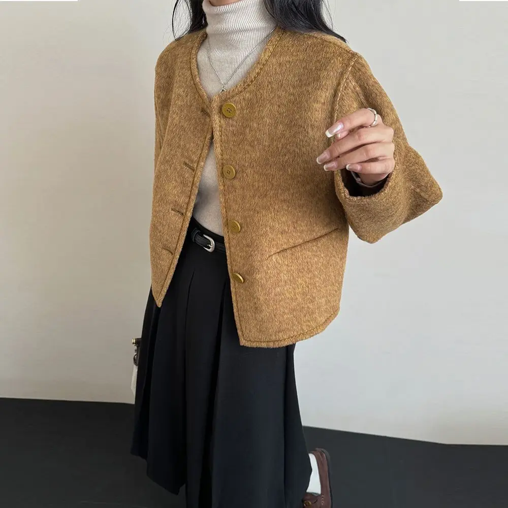 

New Wool Coat for Women with Loose Temperament, Thickened Round Neck Woolen Coat, Short Fashion and Slimming Effect