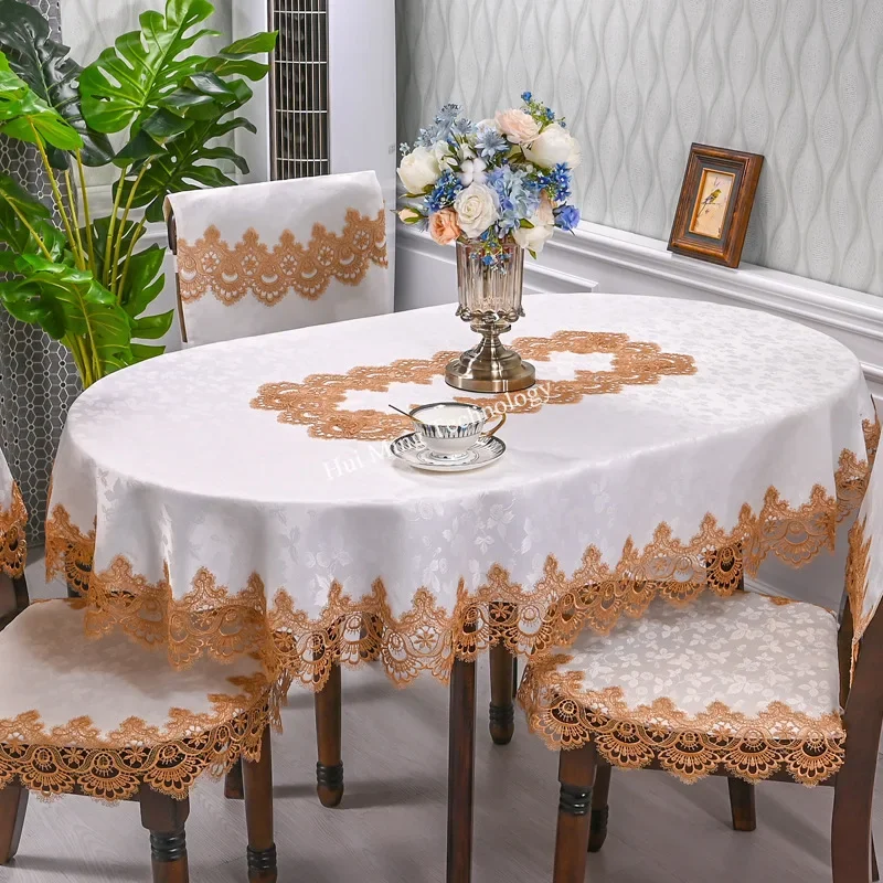 Oval Table Cloth White Embroidered Fold Tea Juppe Dining Table Cover Tablecloth Home Lace Art Dust Cover Chair Cover