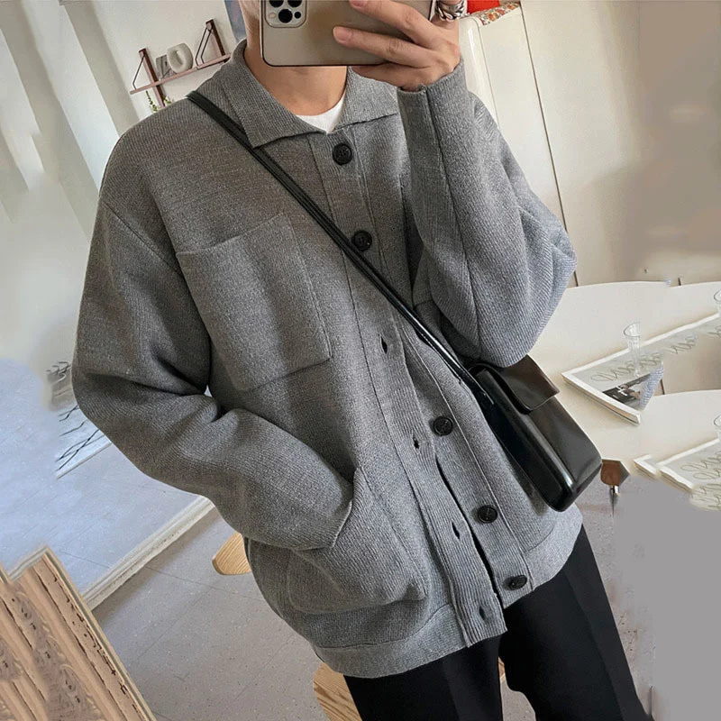 Fashion Korean Menswear Solid Color Knitting Cardigan Men's New Loose Lapel Single Breasted Sweater Tide Autumn Winter 2022