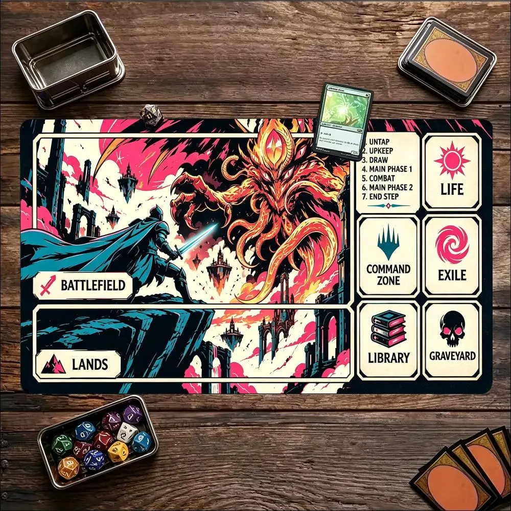 Knight Tentacled Dragon Comic Floating Island Sword Fantasy XXL Gaming Mouse Pad Non Slip Rubber Base Large Desk Mat for Gamers