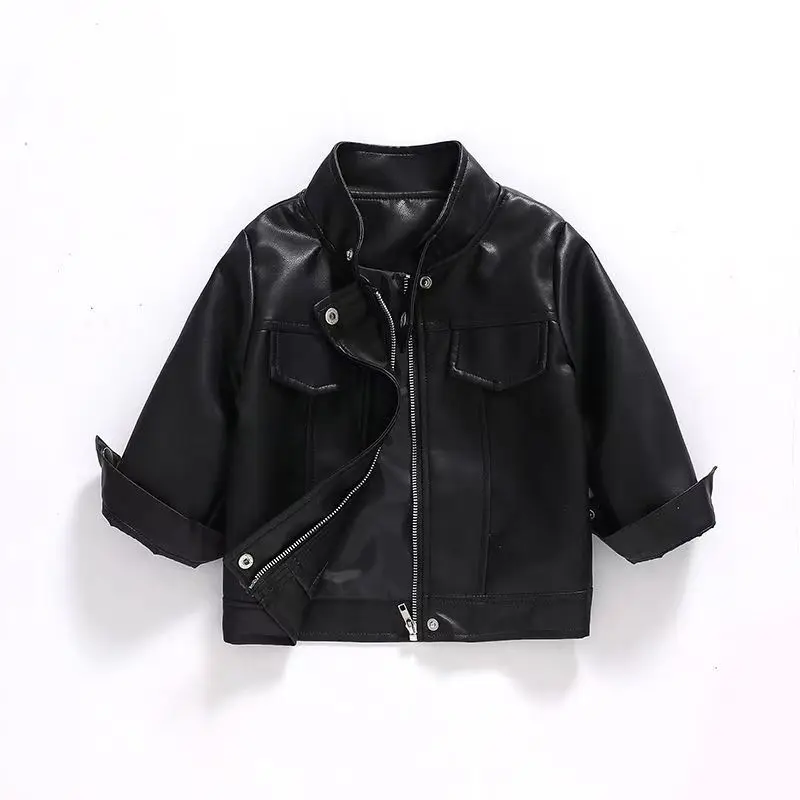 Boys PU Leather Jackets Girls Autumn Classic Biker Coats Kids Spring Casual Outerwear New Toddler Handsome Zipper Outerwear