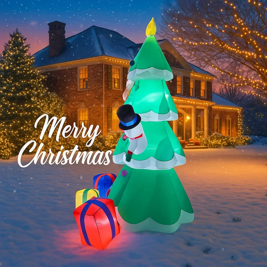 7.87FT Inflatable Toy Christmas Tree Decor Set Santa Snowman Gift Box Xmas Yard Ornament Supplies With LED Lit Christmas Decor