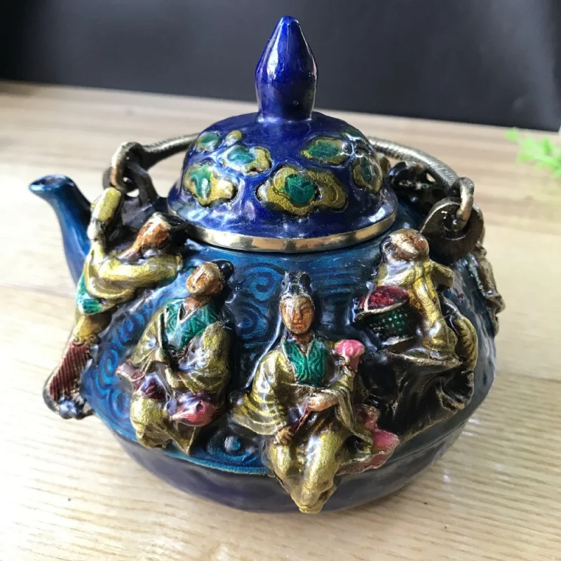 

Latest style Imitation antique pure bronze bronze cloisonne eight immortals teapot handicraft ornament sculpture.