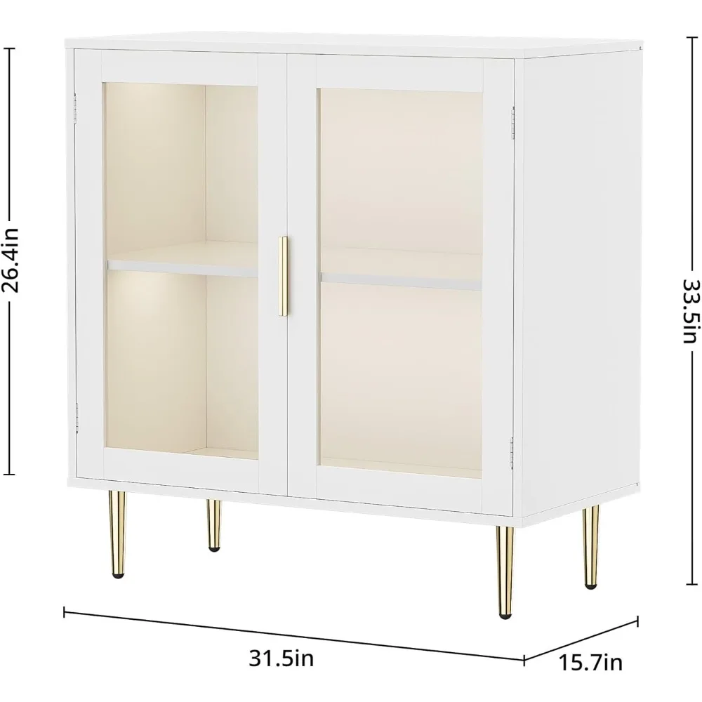 Sideboard Buffet Cabinet with 4 Doors, Modern Sideboard Cabinet,Coffee Bar Storage Cabinet with Golden Handles for Kitchen,White