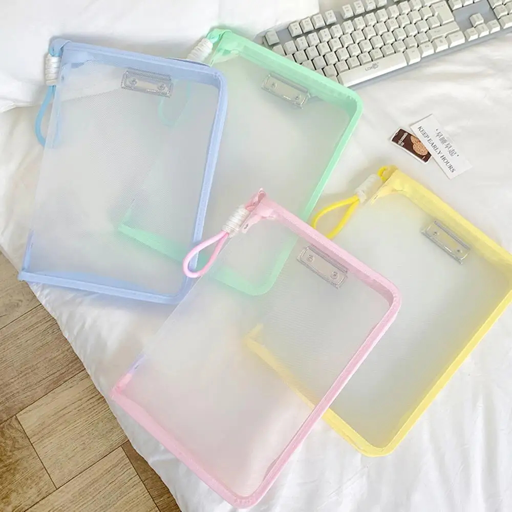 

A4 Zip Pocket Bag File Folder Large Capacity Zipper Storage Bag Transparent File Folder Office School Supplies Desk Organizer
