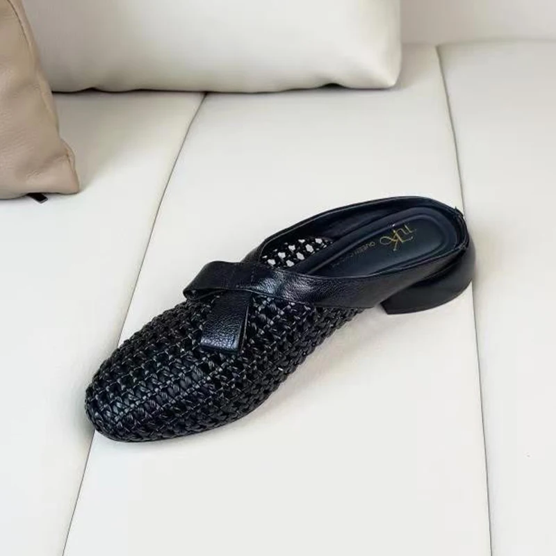 Фото Женские летние сандалии на каблуке с сетчатым верхом, модные мюли на массивной подошве 2026, повседневные туфли с ремешком на пятке, шлепанцы, слайды