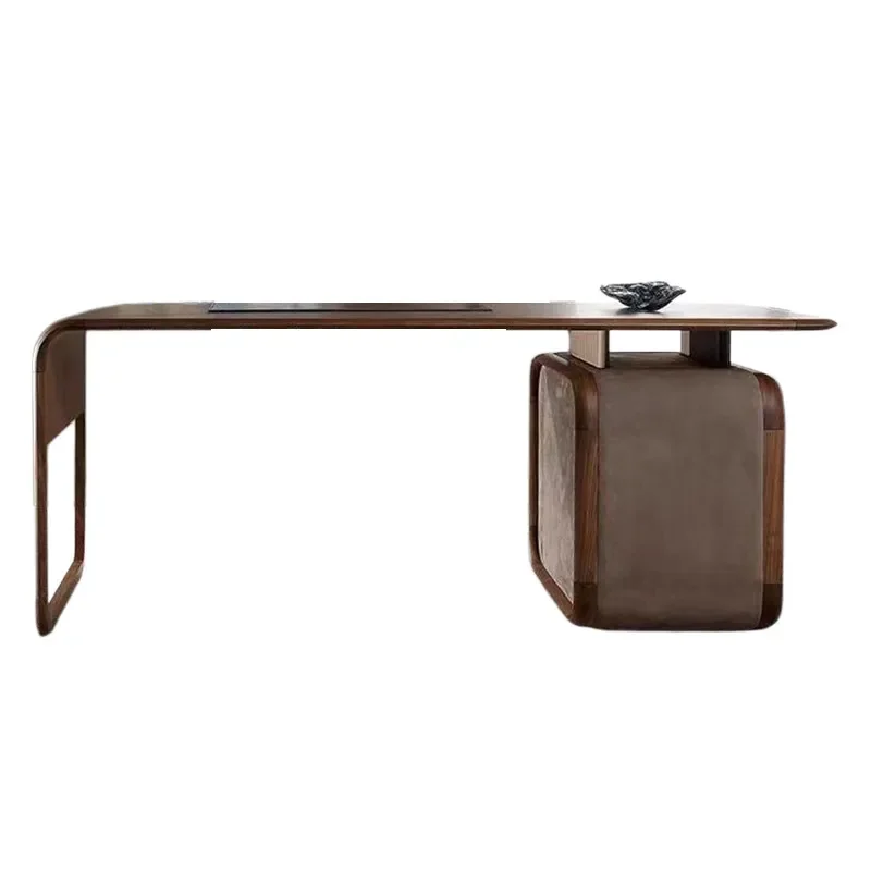 Italian light luxury solid wood desk walnut minimalist desk luxury study computer large boss table
