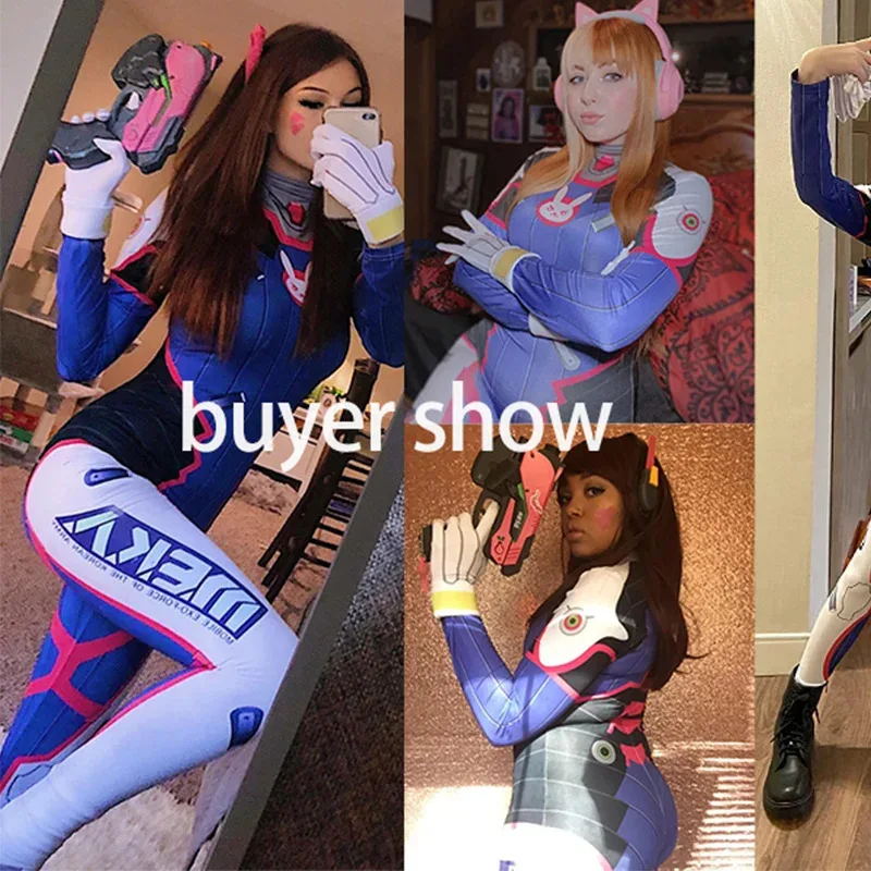 Disfraz de Cosplay de Dva para mujer, mono Sexy de juego Zenti, peluca, pistola, auriculares, traje completo, traje de fiesta de Halloween