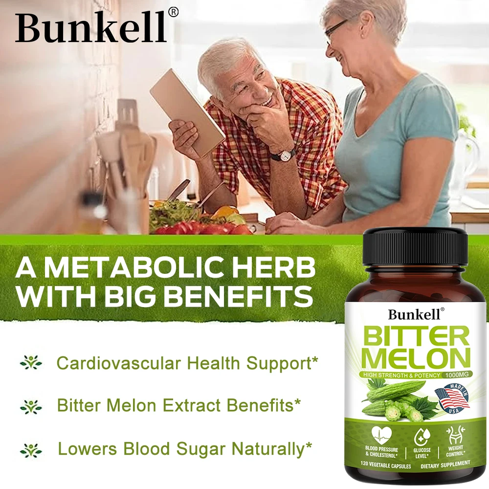 Bitter Melon High Strength and Potency 1000mg Capsules Supports Healthy Blood Pressure and Cholesterol, Glucose Levels