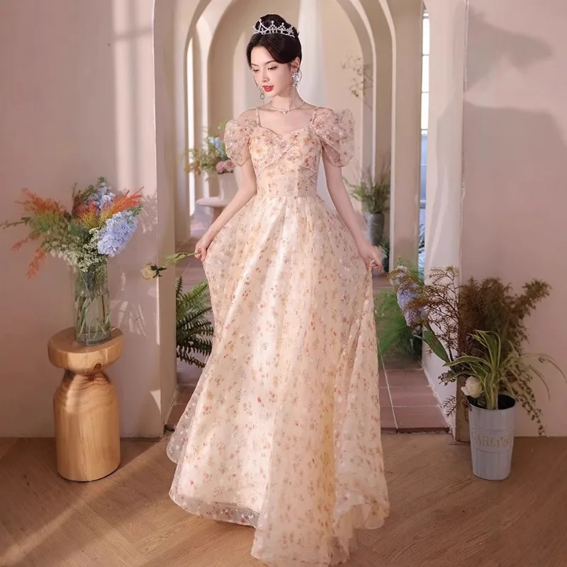 

Strap Evening Dress Spring/Summer New Adult Ceremony Banquet Host Light Luxury Niche Premium Art Exam Princess Dress