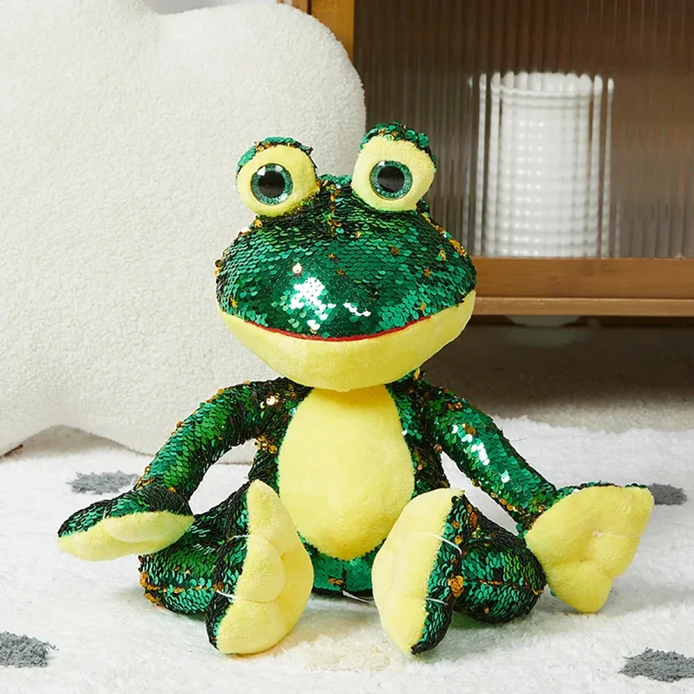 27cm Glitter Sequins Plush Toys Stuffed Animals Pillow Frog Dolls with Glitter Sequins Birthday Gifts for Girls Kid PP Cotton