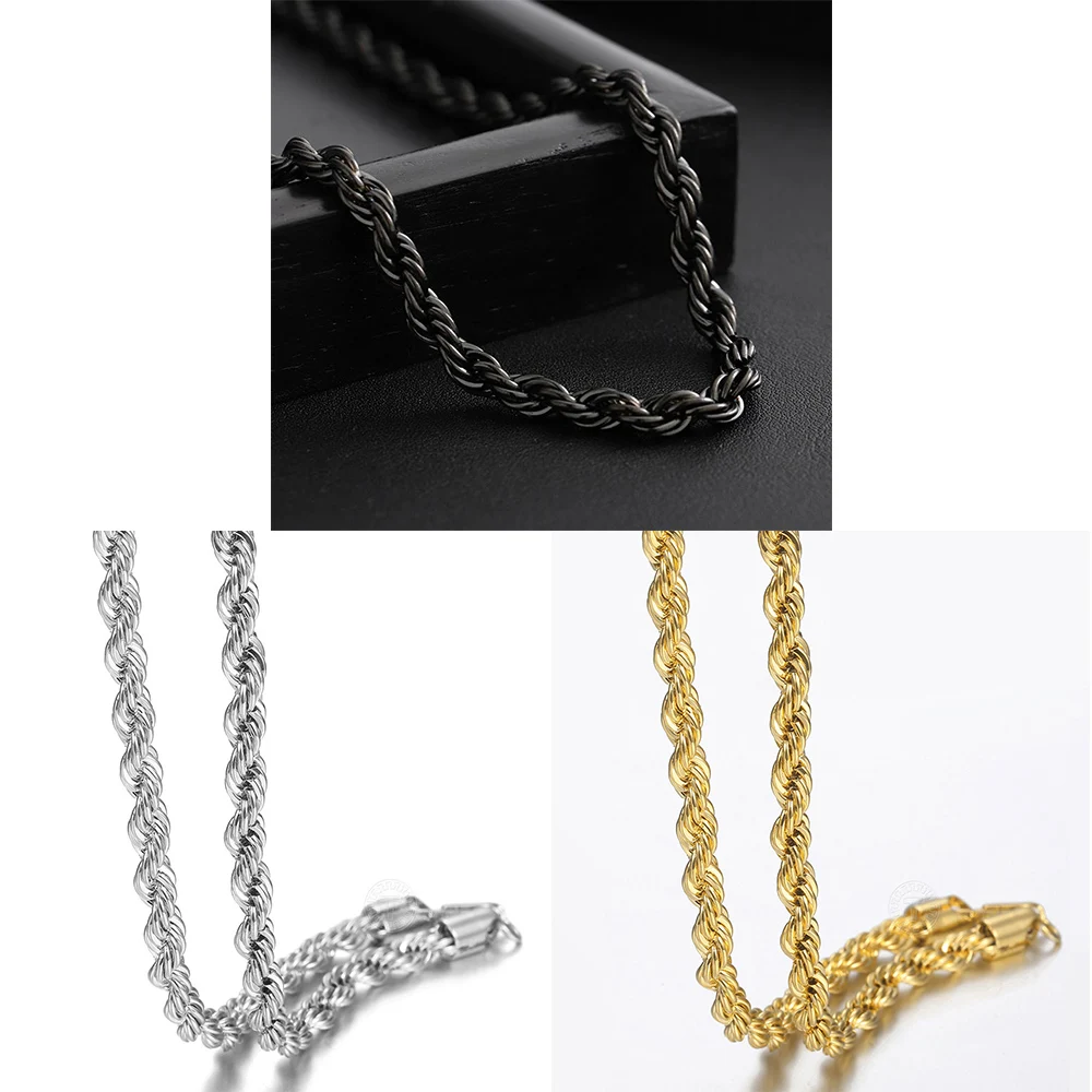 Цепочка из нержавеющей стали с закрученной веревкой, 20/22 дюйма для мужчин и женщин