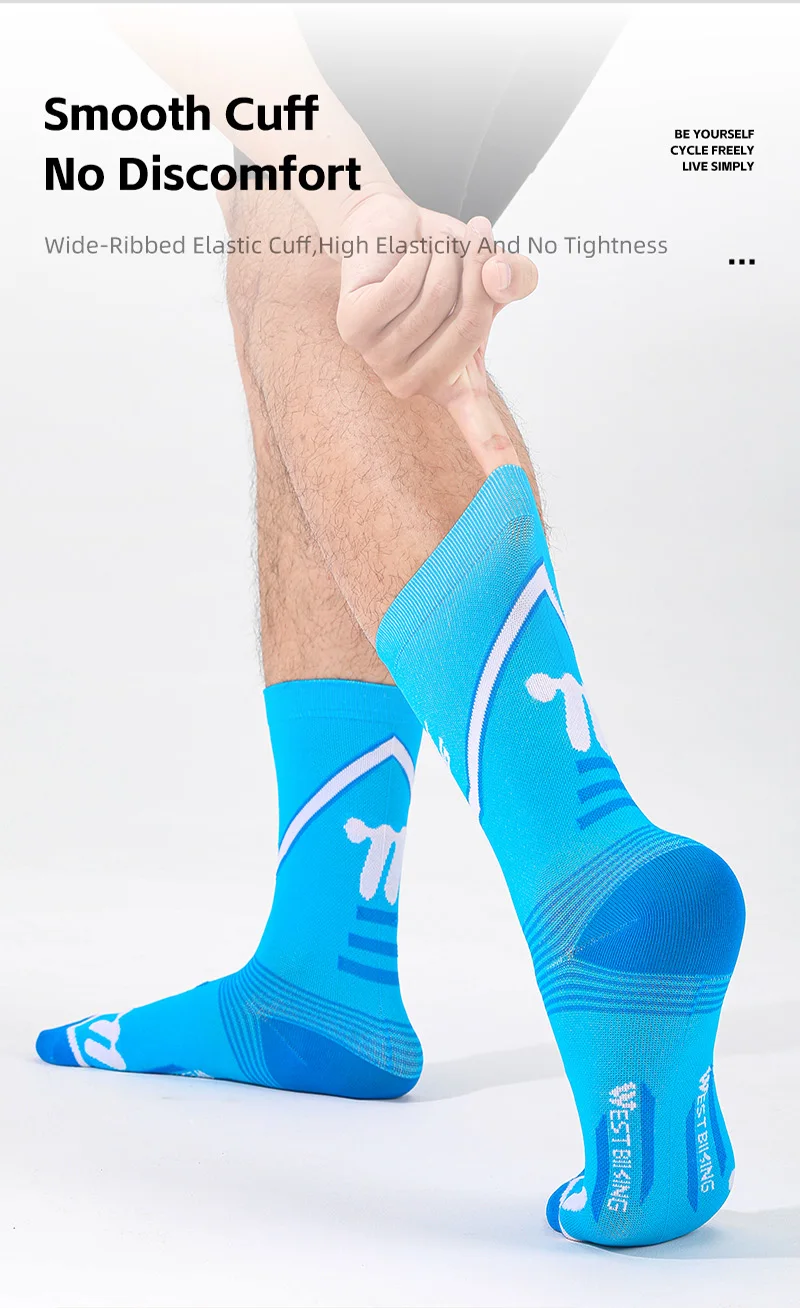 WEST BIKING Fahrradsocken für Männer und Frauen, gestreift, mit Logo, weich, dehnbar, atmungsaktiv, Sportsocken, Lauf- und Fahrradausrüstung, EU 37-44 – Detail 11