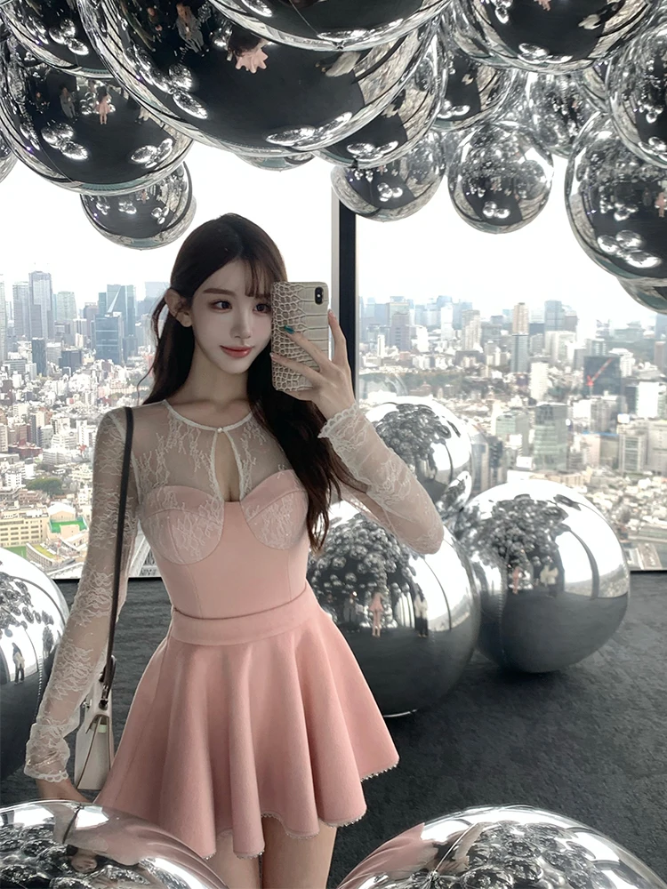 

Jiajia Not round Ele ort Lace Hollow out Knitwear Base Layer Top Pure Desire Lace Splicing Slim Fit Inner Wear