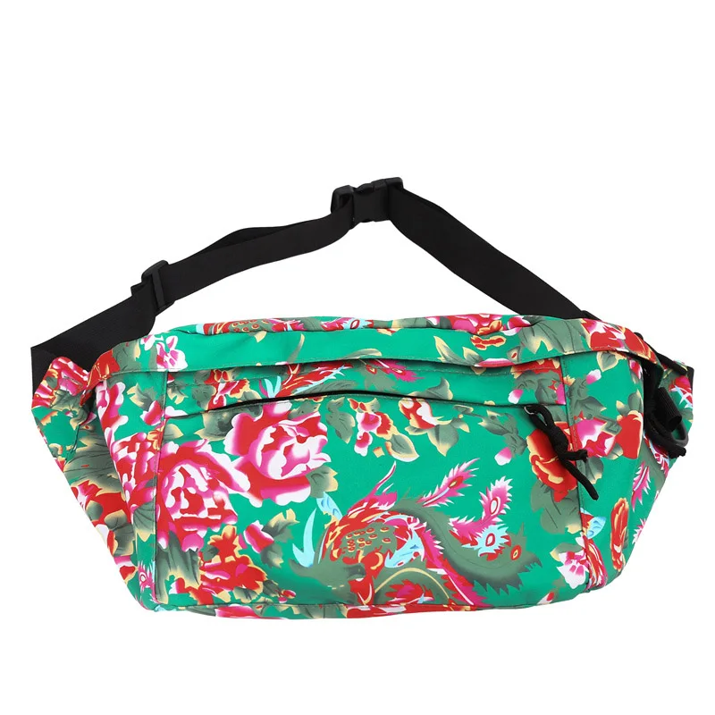 Large Capacity Women Waist Pack Nylon Fanny Pack Flower Design Chest Bag Fashion Shoulder Crossbody Bags Casual Waist Belt Bag