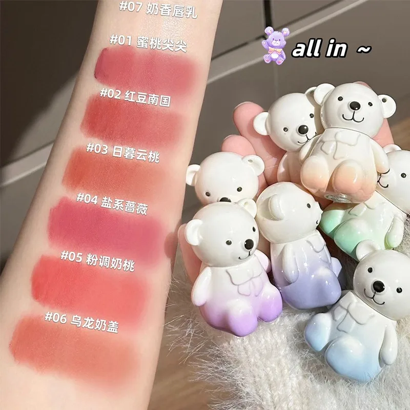 Bear Family Matte Lipstick Set High Quality Cute Makeup Waterproof Cosmetics Gift Beauty Ornaments Necklace